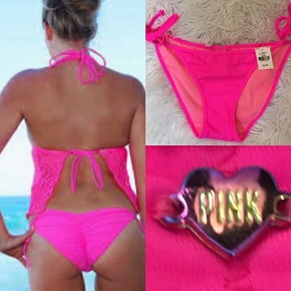 New! VS PINK ruched side tie bikini bottoms - Picture 1 of 6